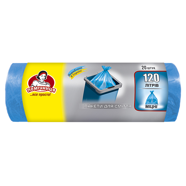Пакети для сміття ТМ "Помічниця" 120л 20шт LDPE, HDPE, 70см х 110см, сині